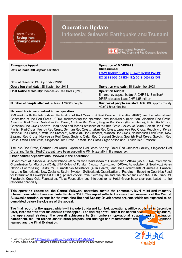 Indonesia: Earthquakes and Tsunami Operation Update MDRID013 (20 September 2021) – Indonesia