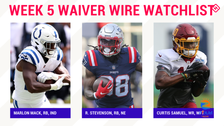 Fantasy Football Waiver Wire Watchlist for Week 5: Streaming targets, free agent sleepers include Marlon Mack, Rhamondre Stevenson, Curtis Samuel