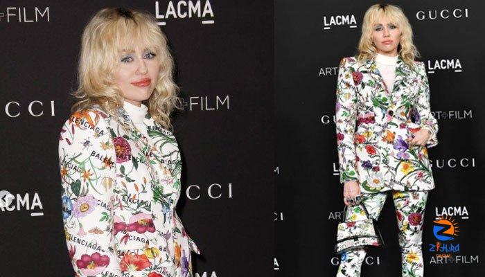 Miley Cyrus stuns in full floral print suit for Balenciaga at LACMA Art Gala