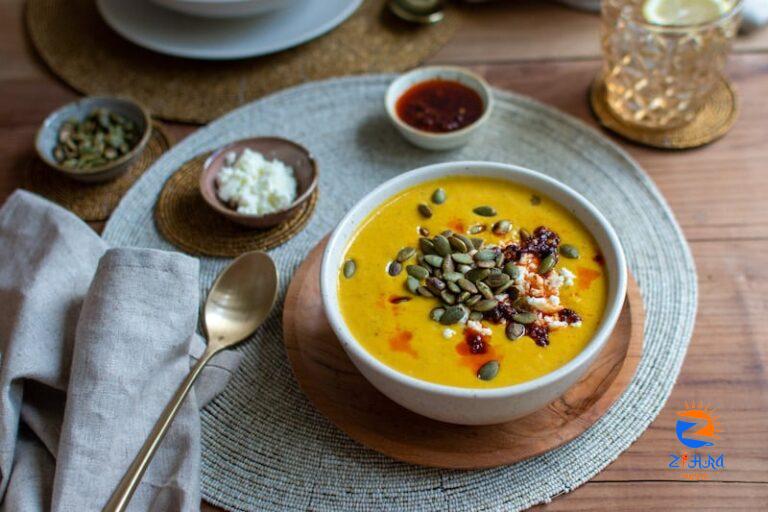 Roasted Butternut Squash Soup with Goat Cheese and Harissa Oil