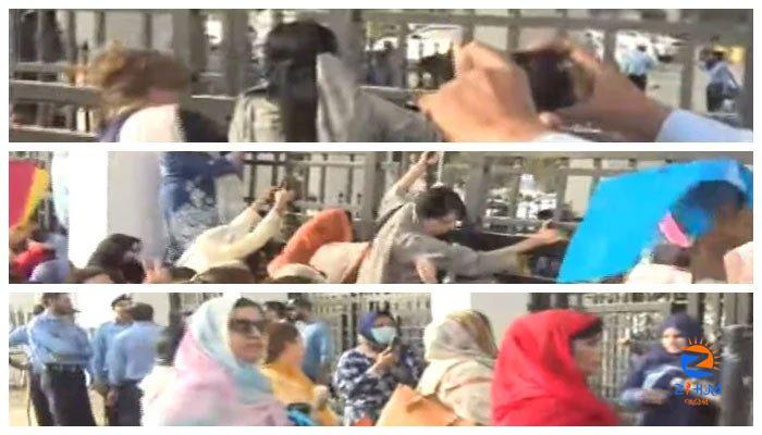 PTI female lawmakers protest outside Parliament against election, NAB bills