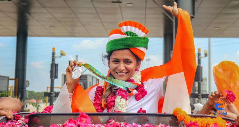 In Pics: India’s CWG 2022 stars welcomed back home in style