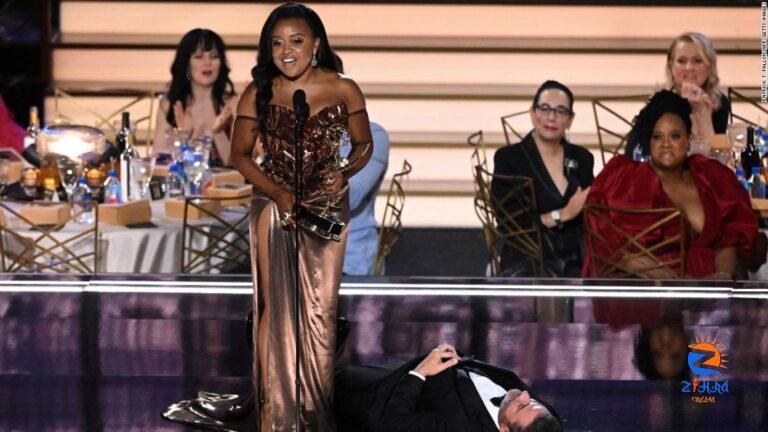 Quinta Brunson had to step over Jimmy Kimmel to accept her Emmy