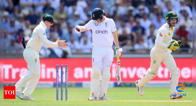 Harry Brook: WATCH: England’s Harry Brook gets out in a bizarre fashion in first Ashes Test