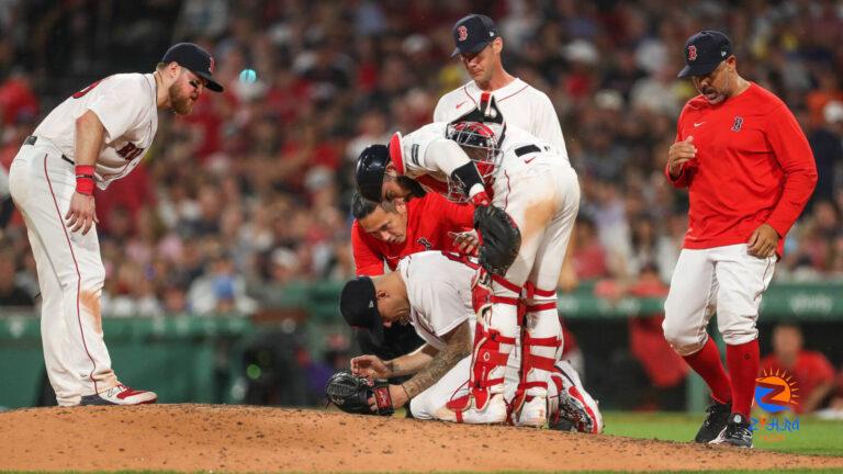 Red Sox pitcher hit by line drive in the face, exits game