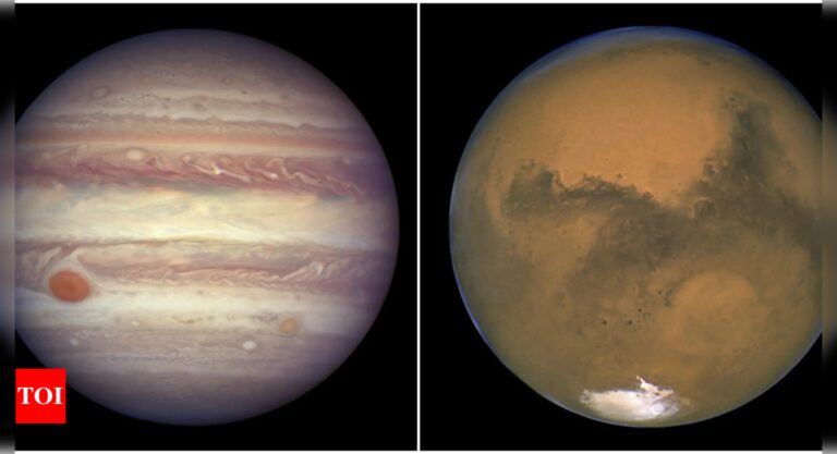 Mars and Jupiter get chummy in the night sky. The planets won’t get this close again until 2033